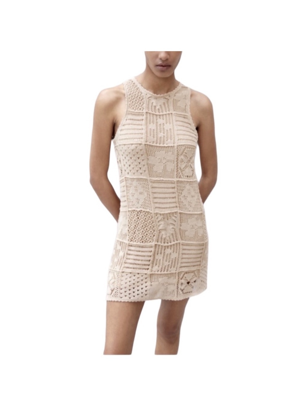 Zara Sleeveless Crochet Patchwork Mini Dress